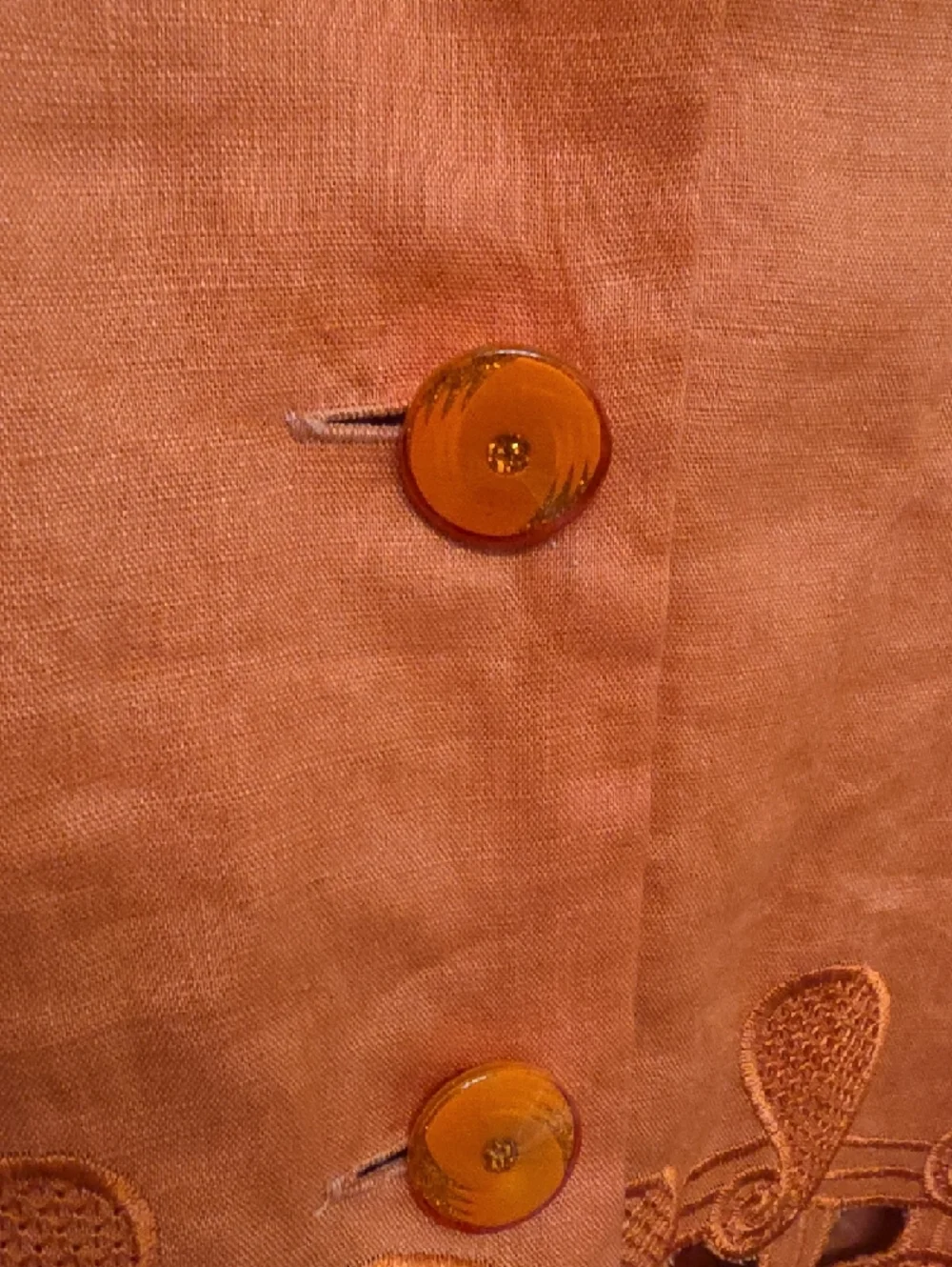 Orange Linen Button-Front Jacket with Crochet Hem by JSong